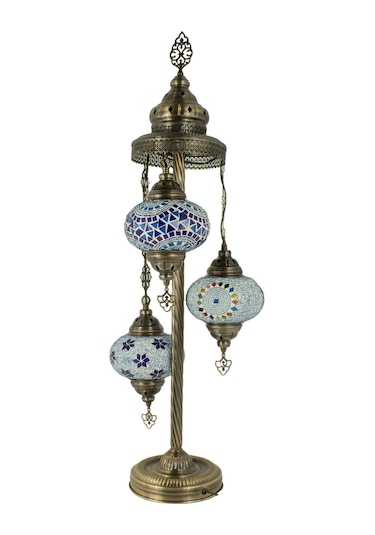 El Yapımı Otantik Boho Mozaik Renkli Cam 3'lü Lambader Köşe Lambası Lambader