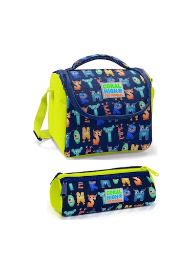 Coral High Erkek Çocuk Yeşil Lacivert Alfabe Beslenme Çantası Set