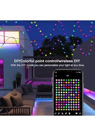Dianziye Rgb Akıllı Bluetooth Led Işık Zinciri, App İle Kontrol Edilebilir, Usb Beslemeli, 5 Metre 50 Işık, Dekoratif Işıklar