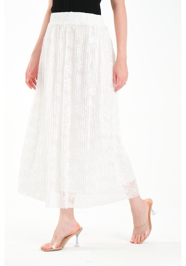 Pliseli Maxi Etek Beyaz