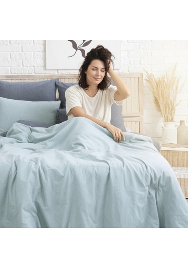 Tek Kişilik %100 Pamuk Ranforce Nevresim Takımı 160x220 Cm Açık Mavi Lastiksiz Çarşaflı Açik Mavi