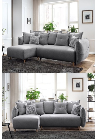 Puffy Sandıklı Köşe Koltuk Gri Sol Köşe Gri