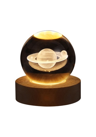 Yifomall Ev Dekorasyonu Usb Işıklı Ay Galaksi Kristal Topu, Ahşap Işıklı Tabanlı, Masaüstü Süs, Öğrenci Hediyesi, 6cm Güneş Sistemi Diğer