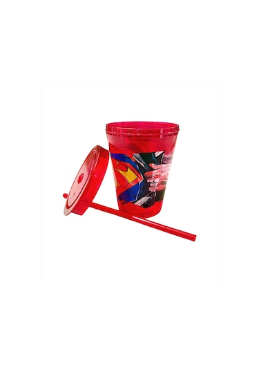 Lisanlı Süperman Kapaklı Pipetli Bardak 0,60 LT