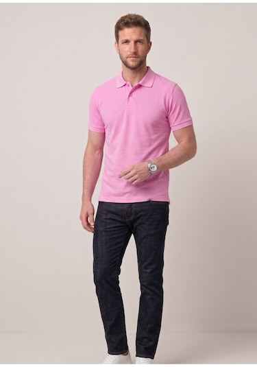 Nacar Store Erkek Yakalı Düğmeli Beyaz T-shirt Pembe