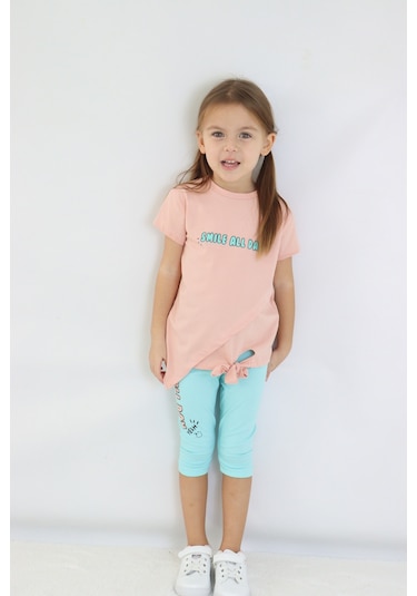 Kız Çocuk Kaprili Kısa Kollu Yazlık Basic Takım 2-5 Yaş 001