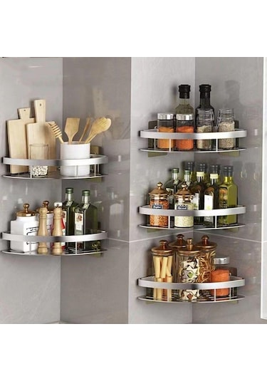 Siyah Hiçbir Matkap Banyo Rafları Duvara Montaj Köşe Duş Raf Şampuan Depolama Raf Tutucular Mutfak Siyah