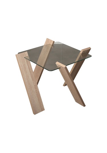 Roman Cam Yan Sehpa Mini Açık Meşe / Çiçeklik Sehpa