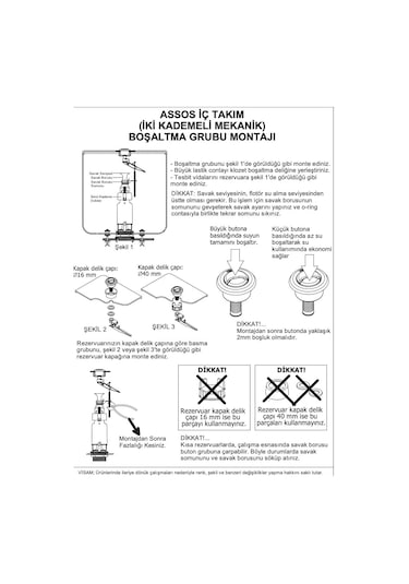 Visam Assos 607-001 İki Kademeli Rezervuar İç Takım  Zeplin Flotörlü Kırmızı