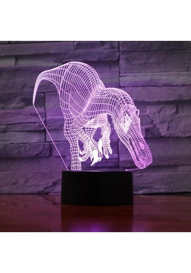 Szypzstore 3d Illusion Lamba Dinozor Gece Lambası Renkli 3d Led Masa Masa Lambası Yatak Odası Ev Dekor Erkek Çocuklar Için Hediyeler, A-7 Renk Hiçbir Uzaktan Pz933z Siyah
