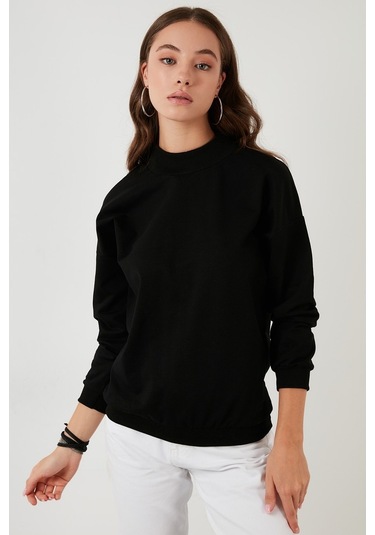 Lela Pamuklu Dik Yaka Basic Örme Bayan Sweat 5863323 Siyah