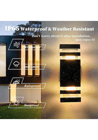 Wezone Siyah Modern Dış Mekan Duvar Lambası, İki Yönlü Aydınlatma, Su Geçirmez, E27 Lamba Tabanı, 10w Led Ampul Dahil 1 Adet