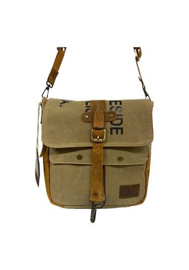 Vintage Baskılı Su Geçirmez Kanvas Deri Unisex Postacı Omuz Çantası 29 Cm X 30 Cm Taba