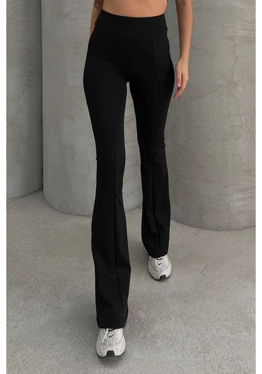 Lesa Wear Kadın Siyah Yüksek Bel Toparlayıcı Çift Cepli İspanyol Paça Tayt Bootcut Siyah