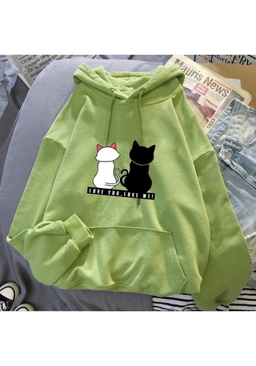 Yeşil 2024 Erkek Ve Kadın Sonbahar Ve Kış Çiftler Modası Artı Kadife Kapşonlu Bol Üst Yeşil