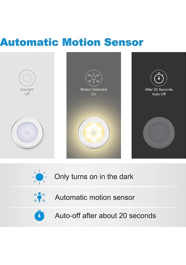 Youtek 3'lü Otomatik Led Işık, Optik Sensörlü Pilli Gece Lambası, Duvarüstü, Merdiven, Ev Kullanıma Uygun Beyaz/gümüş