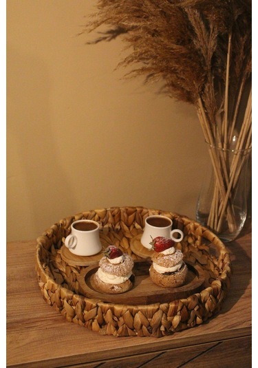 Hasır Su Sümbülü Yuvarlak Tepsi Orta Boy Organizer Düzenleyici Diğer