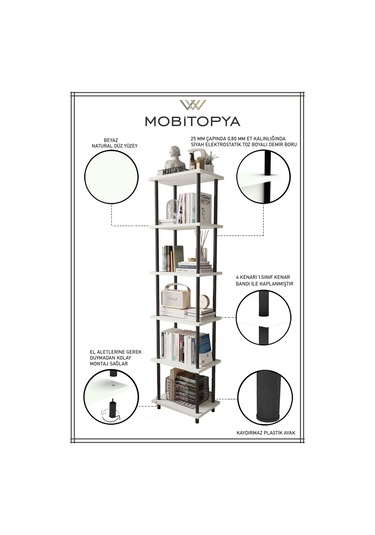 Çevir Kur 45 Cm Beyaz Kitaplık Beyaz