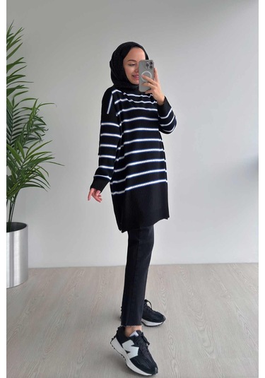 Lady Triko Tunik - Siyah/saks Siyah