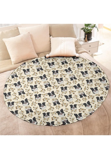 Border Collie Desenli Yuvarlak Polar Battaniye, Yumuşak & Hafif, 47 İnç-a9 Border Collie Rose