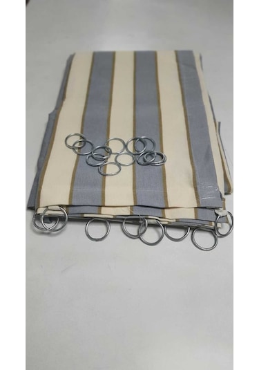 Devrim Olivya Tekstil Demir Halkalı Balkon Perdesi 1.sınıf Gabardin Kumaş Gri Krem Üst Demir Halkalı Alt Ve Yan Bağcıklı Gri - Krem