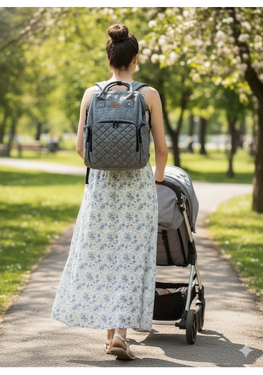 Newfull Anne Bebek Bakım Sırt Çantası Biberon Termos Gözlü-gri Gri