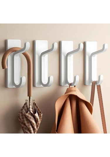 Mufunye 4 Adet Delmezsiz Güçlü Çelik Kanca: Otomatik Yapışkan, Yüksek-düşük Konfigürasyonlu, Havlu Ve Giysi Asıcı Beyaz