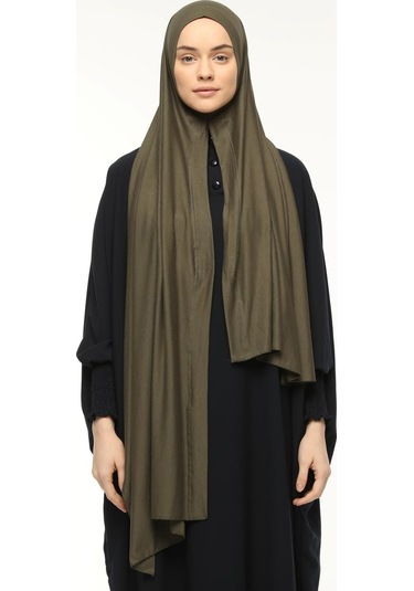 Hazır Pratik Geçmeli Lüks Düz Penye Şal Çapraz Hizalı Asker Yeşili