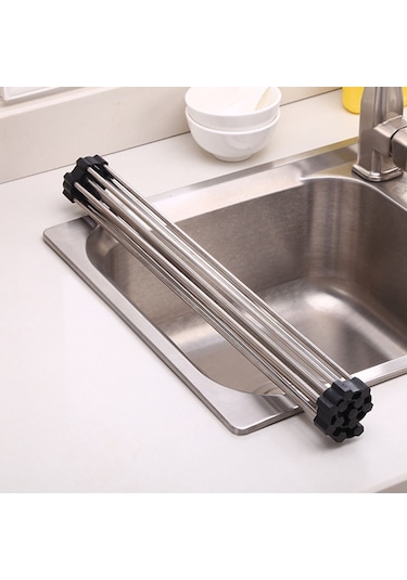 Fabrika Doğrudan Katlanır Paslanmaz Çelik Drenaj Rafı Kase Rafı Lavabo Mutfak Rafı Sebze Ve Meyve Suyu Kontrol Rafı 20 Tüp Küçük Gri Renkli