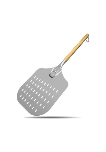 Çıkarılabilir Ahşap Sap Sızıntı Deliği Paslanmaz Çelik Pizza Spatulası Gümüş - Siyah Gümüş - Siyah