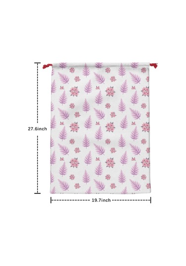 Büyük Noel Baba Hediye Çantası, Pamuklu Kordonlu, Yeniden Kullanılabilir Noel Poinsettia Fern