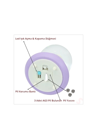 Uçuşan Yıldızlı,7,5cm X 4,5cm Led Işıklı Astronot Küre - Lila