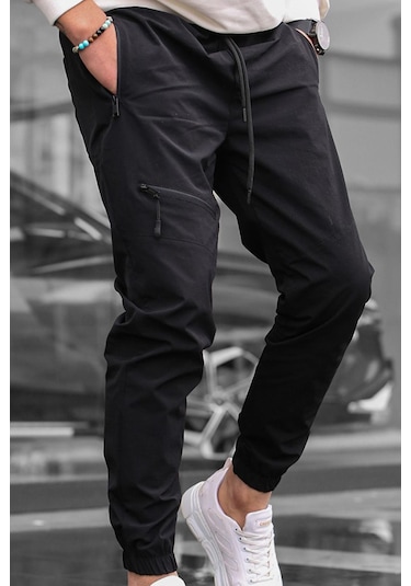 Madmext Siyah Fermuar Detaylı Paraşüt Jogger Pantolon Siyah