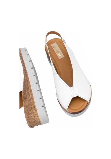 Elit Zeyn8094 Kadın Hakiki Deri Ortopedik Dolgu Topuk Sandalet Beyaz Beyaz