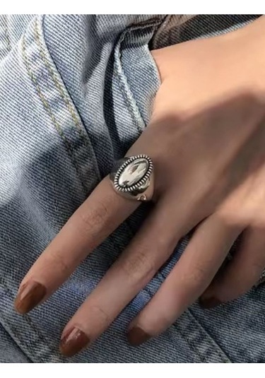 925 Ayar Gümüş Oval Bohem Tarz Ayarlanabilir Yüzük