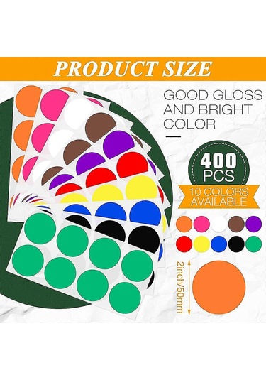 2 İnç Yuvarlak Renkli Kodlama Etiketleri 10 Çeşitli Renk Daire Nokta Etiketleri Kendinden Yapışkanlı Renkli Düz C Çok Renkli