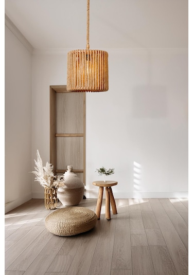 Jüt Serisi Frezya Çift Halatlı Sarkıt Avize Ahşap