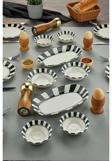 Cooker 14 Parça Pure Porselen Kahvaltı Seti Siyah-beyaz Ckr4201 Siyah - Beyaz