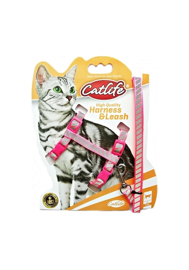 Catlife Gece Parlayan Fosforlu Gezdirme Kedi Göğüs Tasması Seti Pembe 110 CM