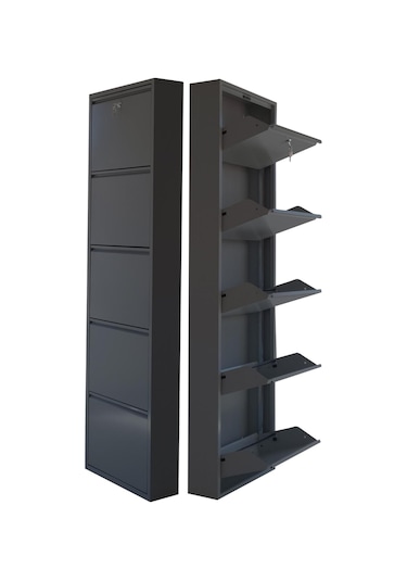 Kilitli 5'li Metal Ayakkabılık - Antrasit