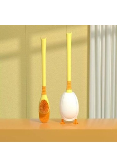 Sarı Silikon Banyo Tuvalet Fırçası Duvara Monte Fırça Esnek Derin Temiz Köşe Temizleme Fırçası Sevimli Ördek Tuvalet Fırçası