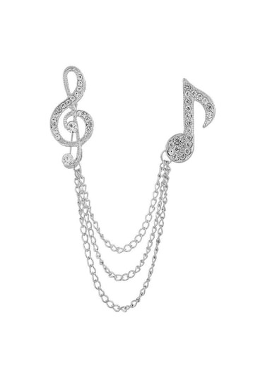 Unisex Yapay Elmas Broşlar Çinko Alaşımlı Atkı İğneleri Klips Moda Müzik Notaları Broş Erkek Kadın Gümüş