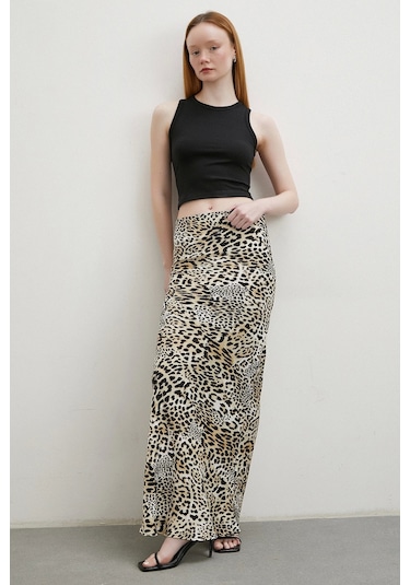 Leopar Desenli Verev Etek Ekru Ekru