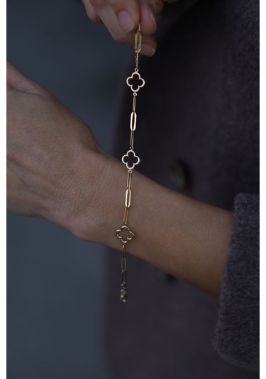 Yenigün Kuyumculuk 14 Ayar Altın Ataç Zincirli Yonca Bileklik Blk26020 Sarı Altın