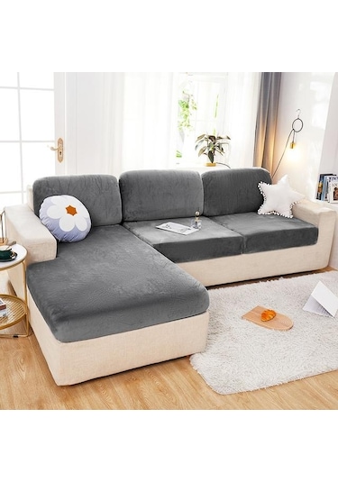 Açık Gri Kadife Kanepe Minder Örtüsü Oturma Odası Köşe Kesit Kanepe Koltuk Örtüsü 200gsm Kalınlaşmak Elastik Mobilya Yastık Koruyucu Normal Size M-s