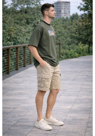 Alexander Gardi Bisiklet Yaka Baskılı Oversize T-shirt Haki