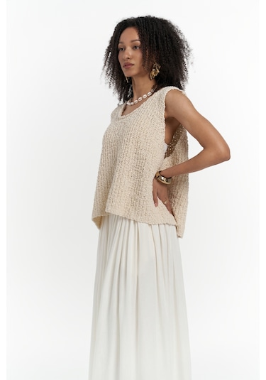 Mai Collection Mai Studios Co. Knitle Rahat Kalıp Triko Bej Crop Bej