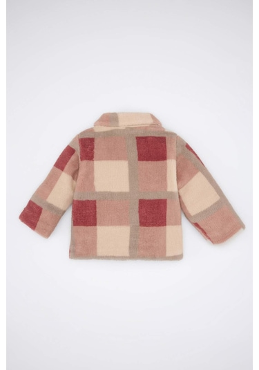 DeFacto Kız Bebek Gömlek Yaka Fermuarlı Kare Desenli Welsoft Pelüş Hırka D3826A524WNBR277 Bordo