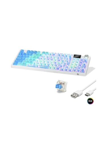 Kablosuz Mekanik Gaming Klavye Rgb Blue Switch 95 Tuş - Mavi Beyaz Mf1705m