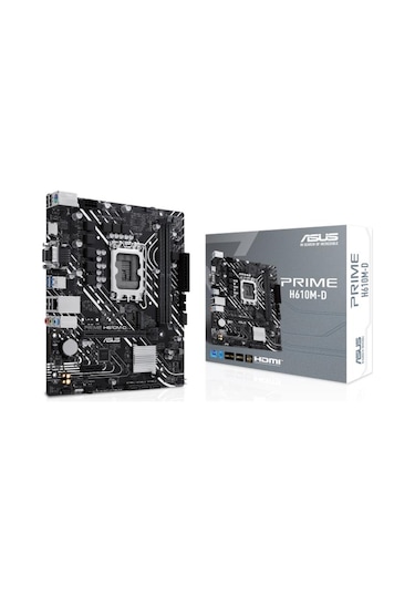 Asus Prıme H610m-d Ddr5 5200mhz Oc 1xvga 1xhdmı 1xm.2 Usb 3.2 Matx 1700p 12. / 13. Ve 14. Nesil İşlemci Uyumlu